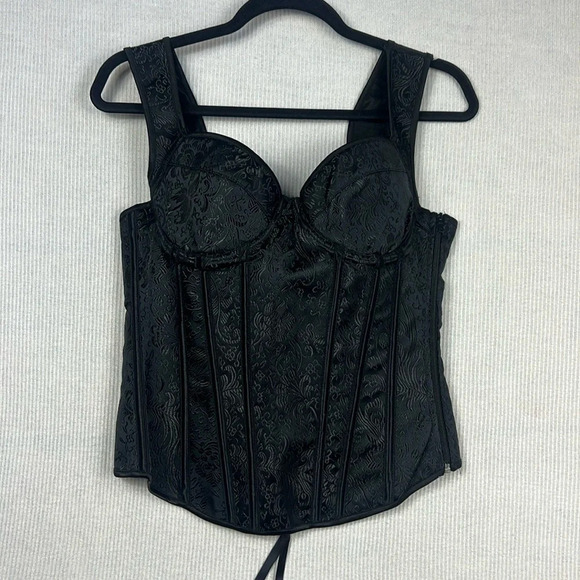 Corset Top Black OS One Size Adjustable Zip Up and Lace Up Back Tie Whimsy Goth - Picture 1 of 14